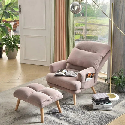 More Design Cheap Wholesale Modern Simple Velvet Comfortable Fabric Casual Reclining Wooden Lounge Living Room Chair