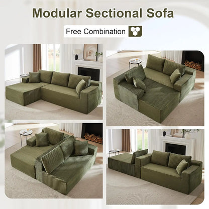118" Compressed Sofa for Living Room L Shaped Boneless Couch, Modular Sectional Sofa, Sofa Bed Memory Foam Couches with Chaise