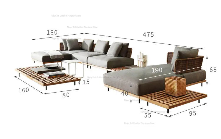 Italian Style Courtyard Villa Solid Wood Garden Sofas Rattan Weaving Modern Garden Sofa Simplicity Outdoor Furniture Divano FYOS