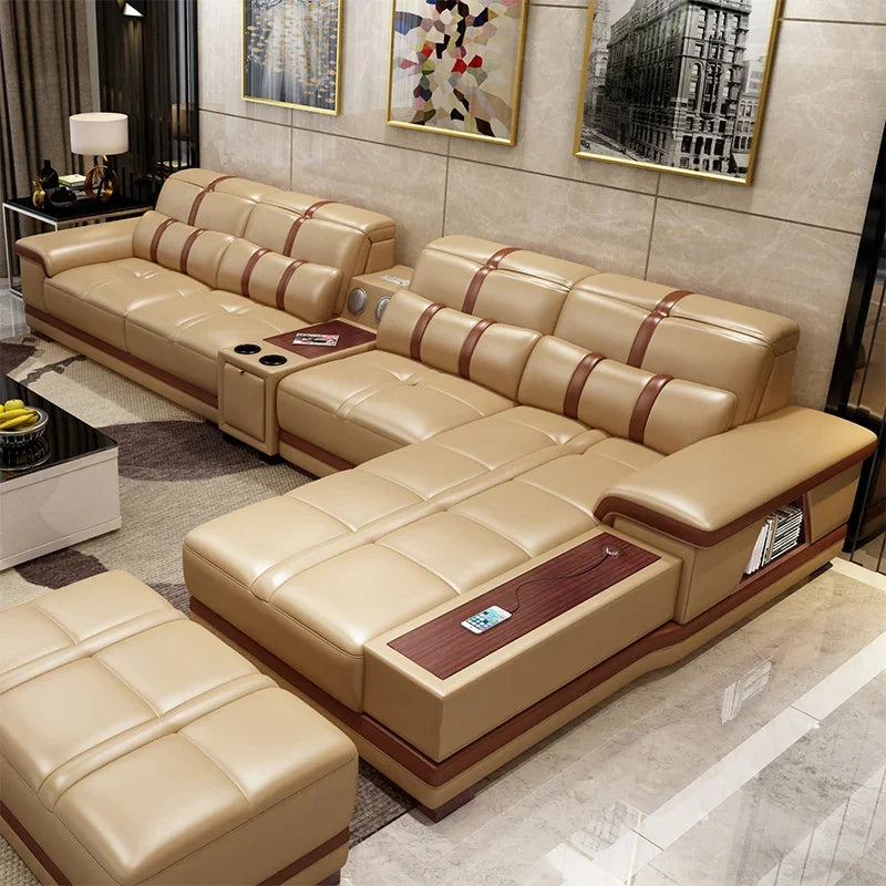 Leather sofa simple modern small apartment leather art corner furniture large combination package