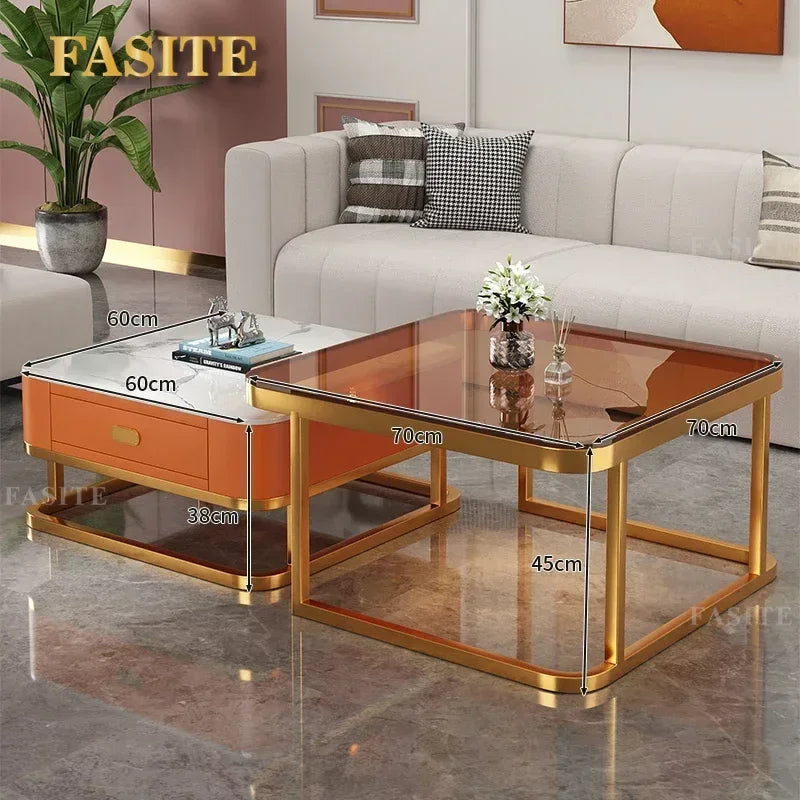 Glass Luxury Coffee Tables Bedside Centre Center Coffee Tables Gold Combination Nordic Basse De Salon Living Room Furniture