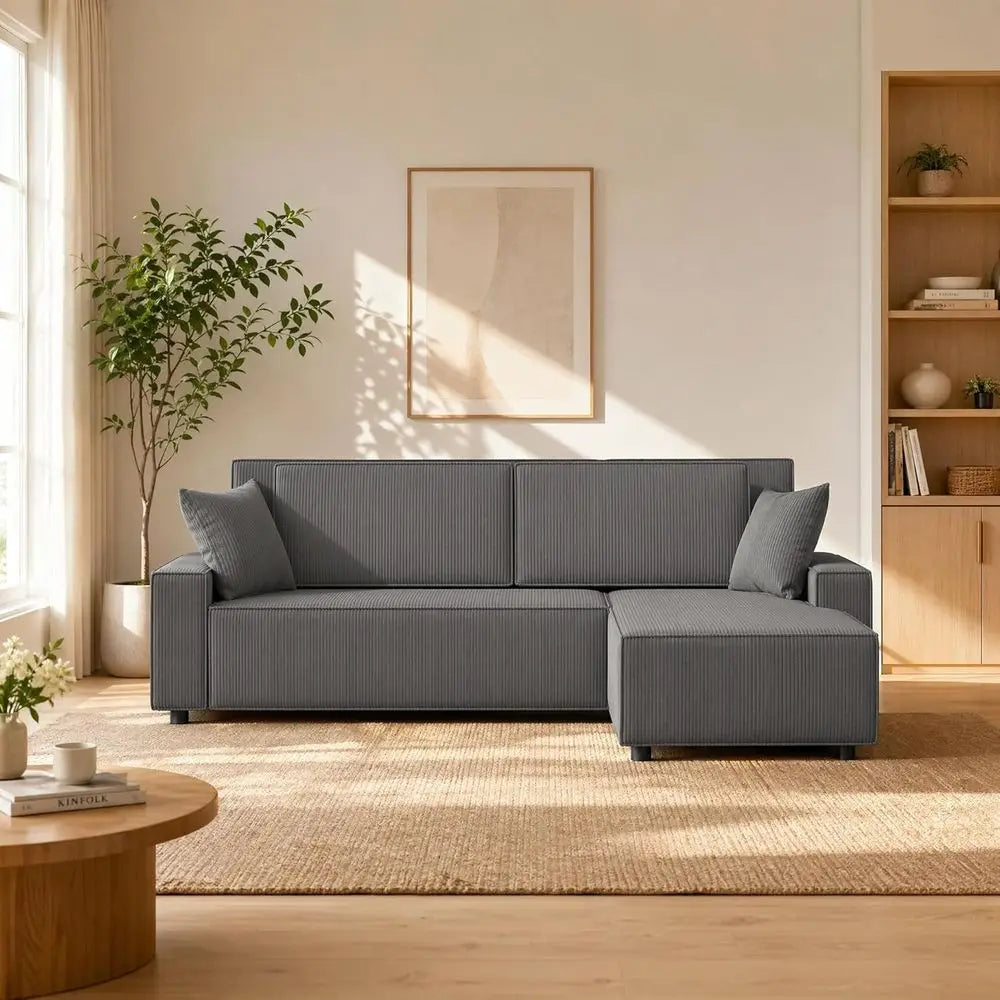 96 L-Shaped Sleeper Sofa with Chaise Lounge, Premium Corduroy Fabric, 1200 lbs Support, Ideal for Small Living Rooms