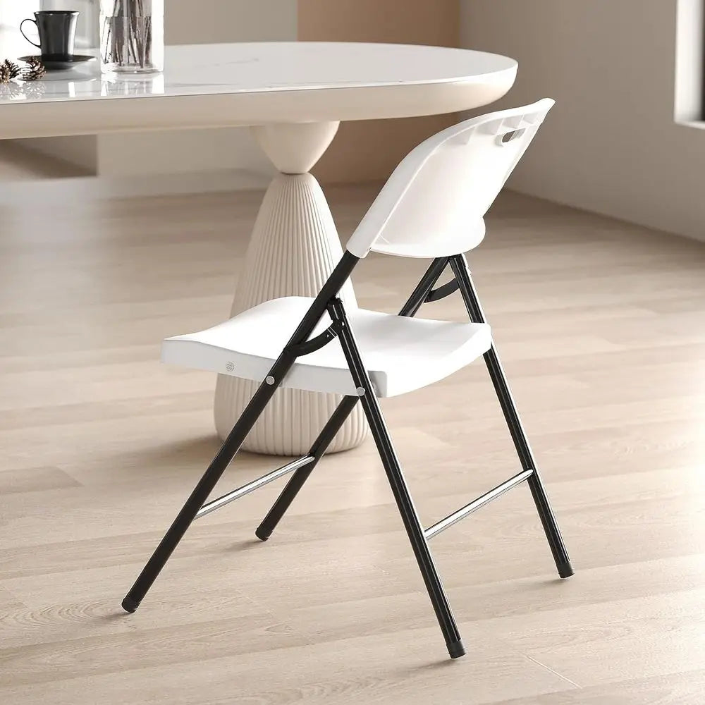 6-Pack Heavy-Duty Plastic Folding Chairs with Reinforced Steel for Indoor/Outdoor Use - White