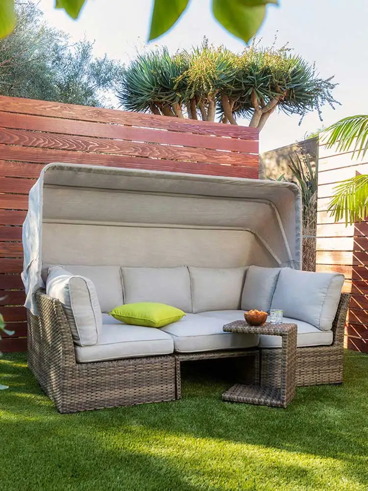 Lying bed, covered courtyard, high-end villa, outdoor rattan woven sofa bed, terrace, outdoor rattan chair