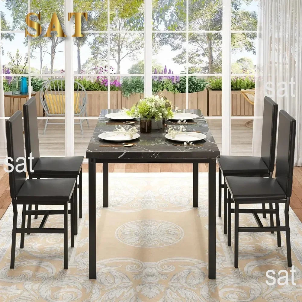 # Hot Dining Table Set For 4, Kitchen Tables And Chair For 4, Glass Dining Room Tables & PU Leather Metal Chairs, Table And Chai