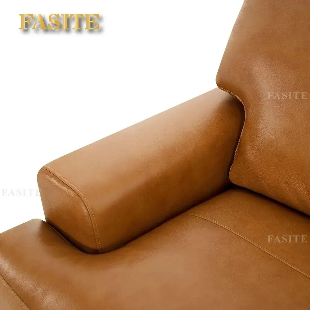 Genuine Leather Sofa - Luxurious Comfort, Goose Feather Cushion Filling, Square Arm Design, Sturdy Block Legs,