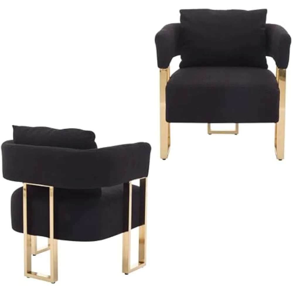 modern barrel accent chairs set of 2, living room side chairs with golden metal legs soft teddyupholstered reading armchairs no