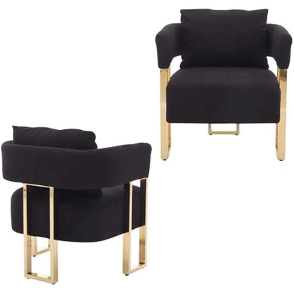 modern barrel accent chairs set of 2, living room side chairs with golden metal legs soft teddyupholstered reading armchairs no
