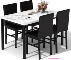 Dining Table Set for 4, Modern Kitchen & Dining Room Sets Faux Marble Table with 4 Leather Chairs for Small Space, Home Kitchen