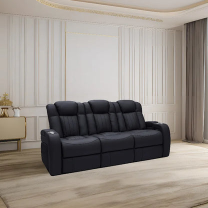 3 Seat Adjustable USB Charger Leather Recliner Sofa Home Theater Furniture with Blu-etooth for VIP Movie Room