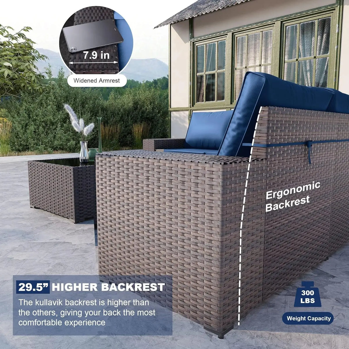 6PCS Outdoor Patio Furniture Set PE Wicker Rattan Sectional Sofa Patio Conversation Sets, Customized
