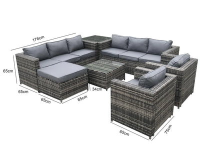 9 Seater 7-Piece Outdoor Sectional Sofa with PE Rattan Wicker and Durable Steel Frame for Garden Patio Furniture