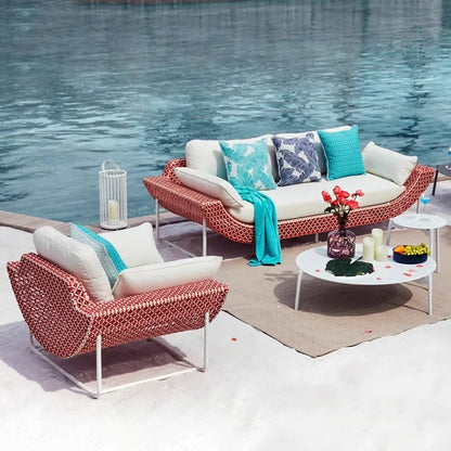 Outdoor Patio Rattan Sofa Hotel Homestay Open-Balcony Leisure Table and Chair Waterproof Sunproof Furniture Set