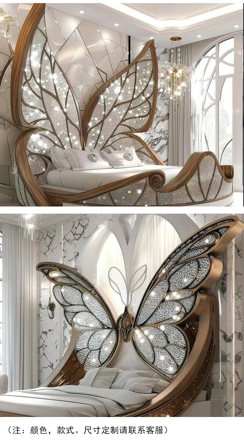 Princess  Butterfly Bed Villa Solid wood 2m bed 15 high French luxury bed bedroom custom