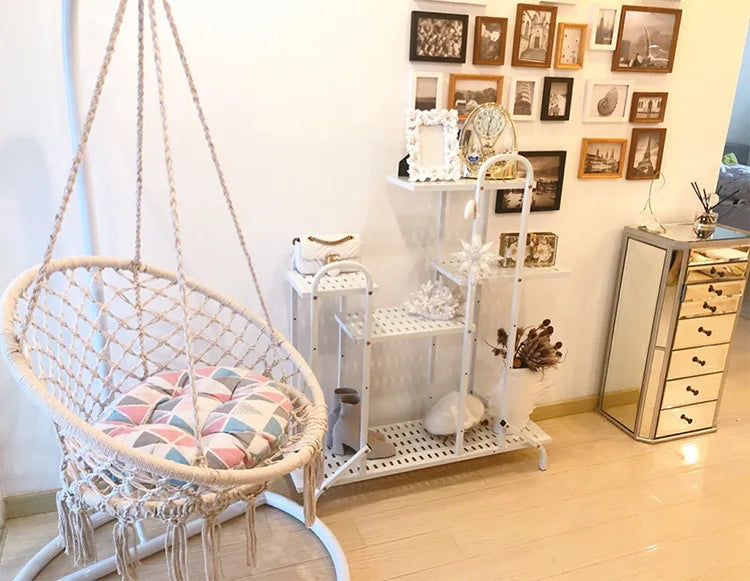 Hammock Hanging Swinging Chair,Hanging Cotton Rope Swing Chairs with Cushion and Hardware Kits, Hanging Chairs for Indoor