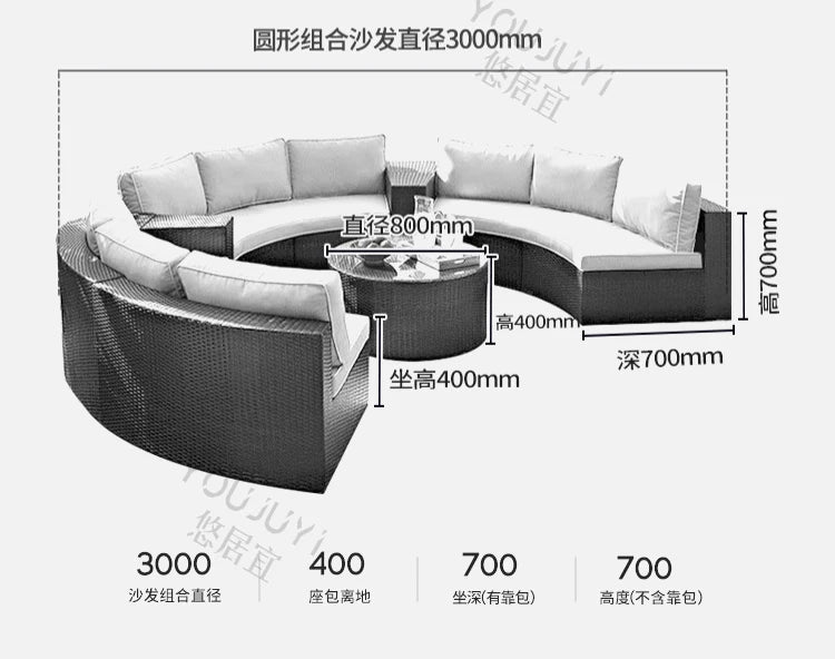 Outdoor sofa combination garden terrace leisure rattan circular courtyard outdoor open-air rattan chair sun room rattan sofa