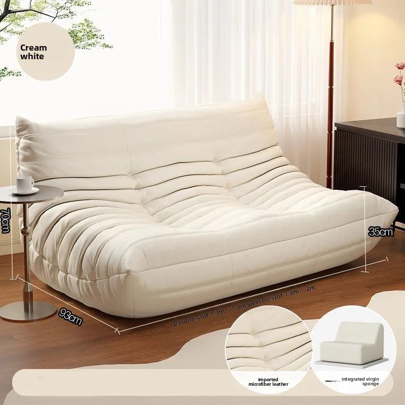 Double Caterpillar Suede Sofa Small Apartment Trendy Bedroom Single Lounging Area Lazy Living Room Tatami Inspired Cozy Design
