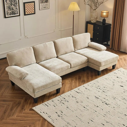 Living Room Sectional Sofa, U Shaped Sofa with Double Chaise Longue