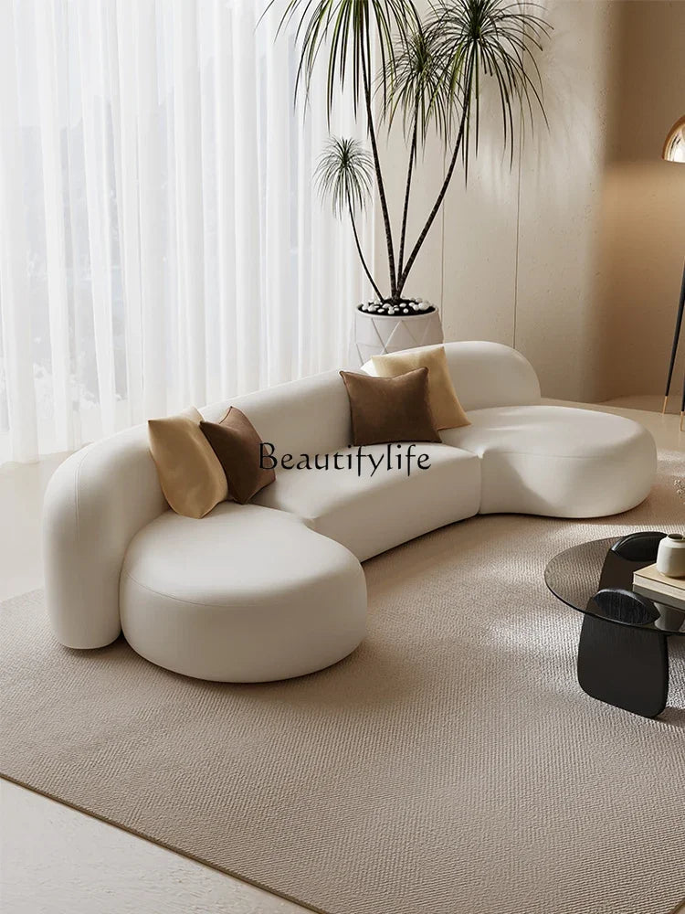 Italian Sofa Living Room Simple Fabric Affordable Luxury Fashion Special-Shaped Arc Cream Style Corner Combination