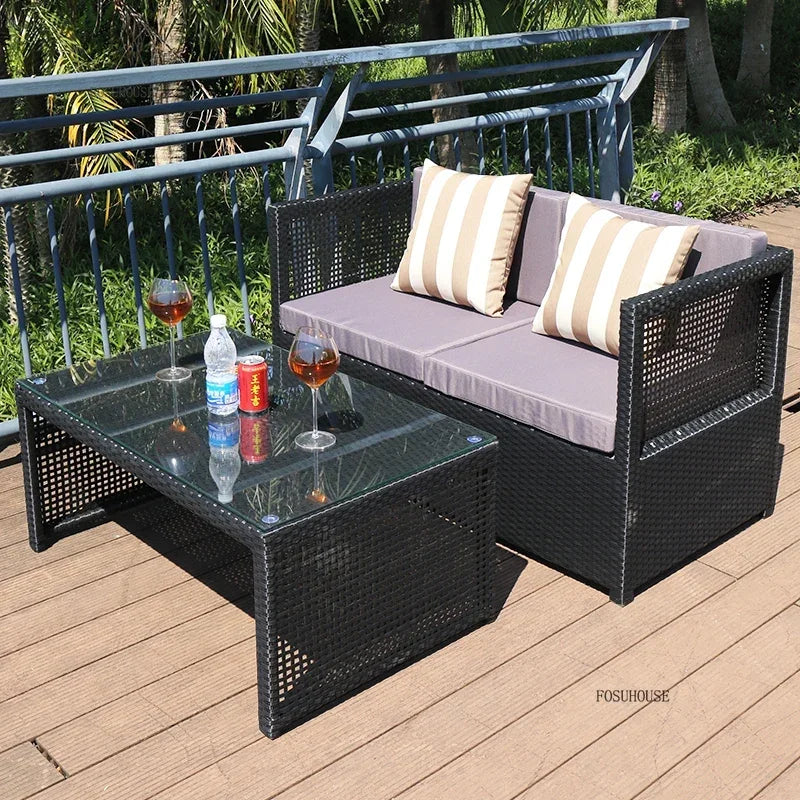 Nordic Outdoor Sofas Courtyard Villa Sun Room PE Rattan Chairs Single Double Terrace Sofa Waterproof Sunscreen Outdoor Furniture