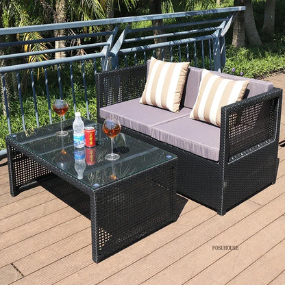 Nordic Outdoor Sofas Courtyard Villa Sun Room PE Rattan Chairs Single Double Terrace Sofa Waterproof Sunscreen Outdoor Furniture