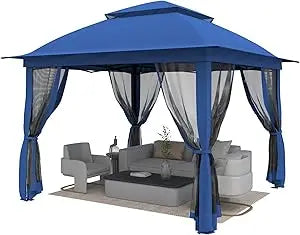 11'X11' Gazebo Pop Up with 4 Sidewalls Mosquito Netting, Heavy Duty Patio Gazebo Canopy Tent with Double Air Roofs for Backyards