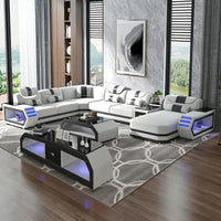 Modern Living Room Sofa Set Genuine Leather Sofas with USB Music Speaker