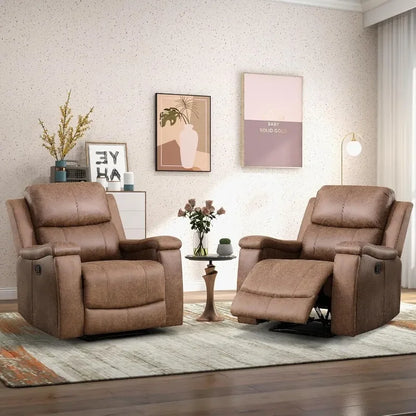 CANMOV Leather Recliner Chair, Classic and Traditional Manual Recliner Chair with Overstuffed Arms and Back, Manual Single Sofa