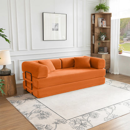 79" Convertible Sofa Bed with Fixed-Shape Frame, Modular Corduroy Sleeper Sofa, Folding Mattress Couch for Small Spaces