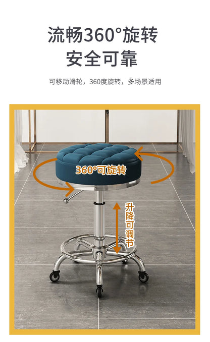 High Quality Salon Furniture 360 Degree Rolling Adjustable Hairdressing Chair with Wheels Gold Salon Stool