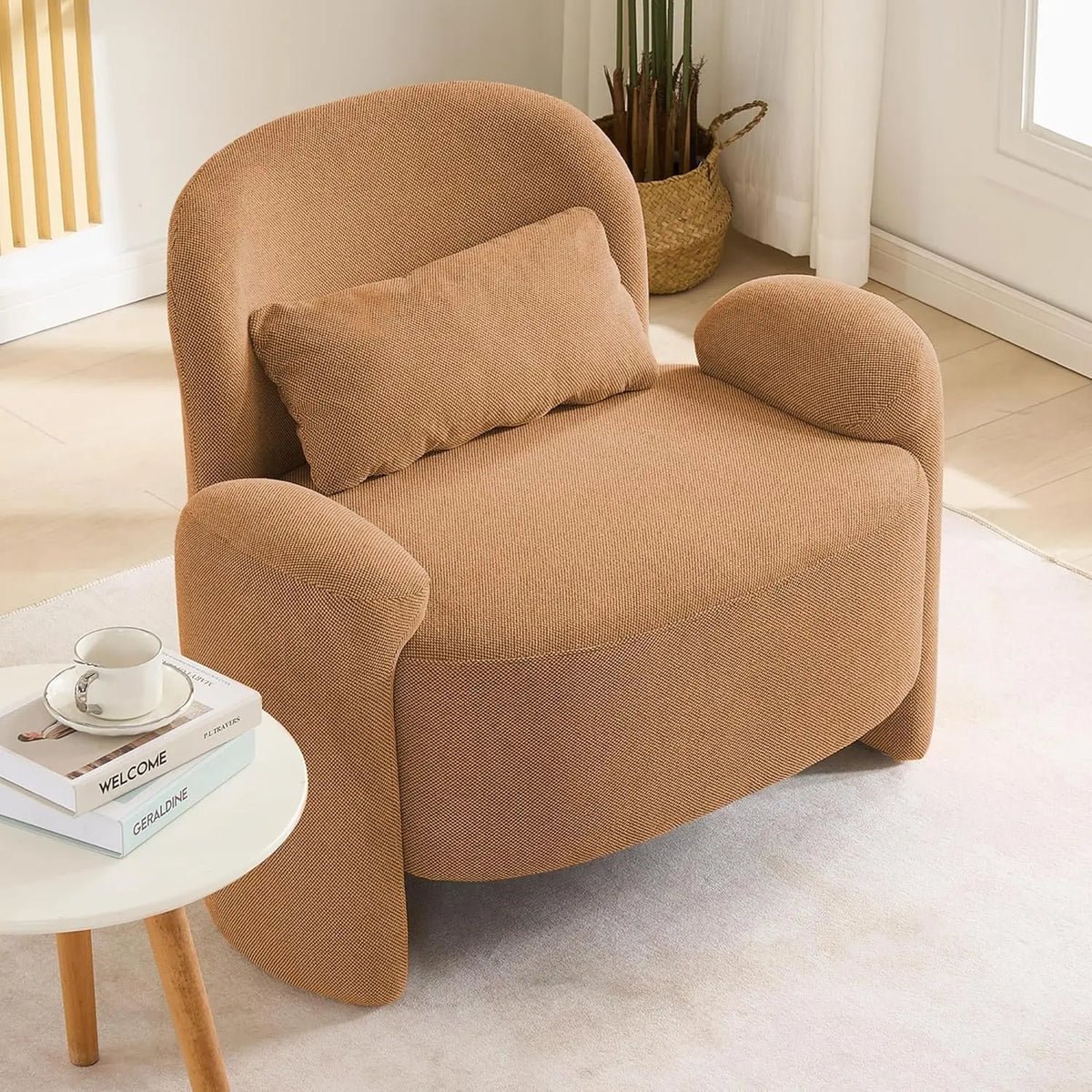 Oversized Accent Chair, Modern Linen Fabric Lounge Armchair for Living Room, Upholstered Comfy Reading Single Sofa, Customized