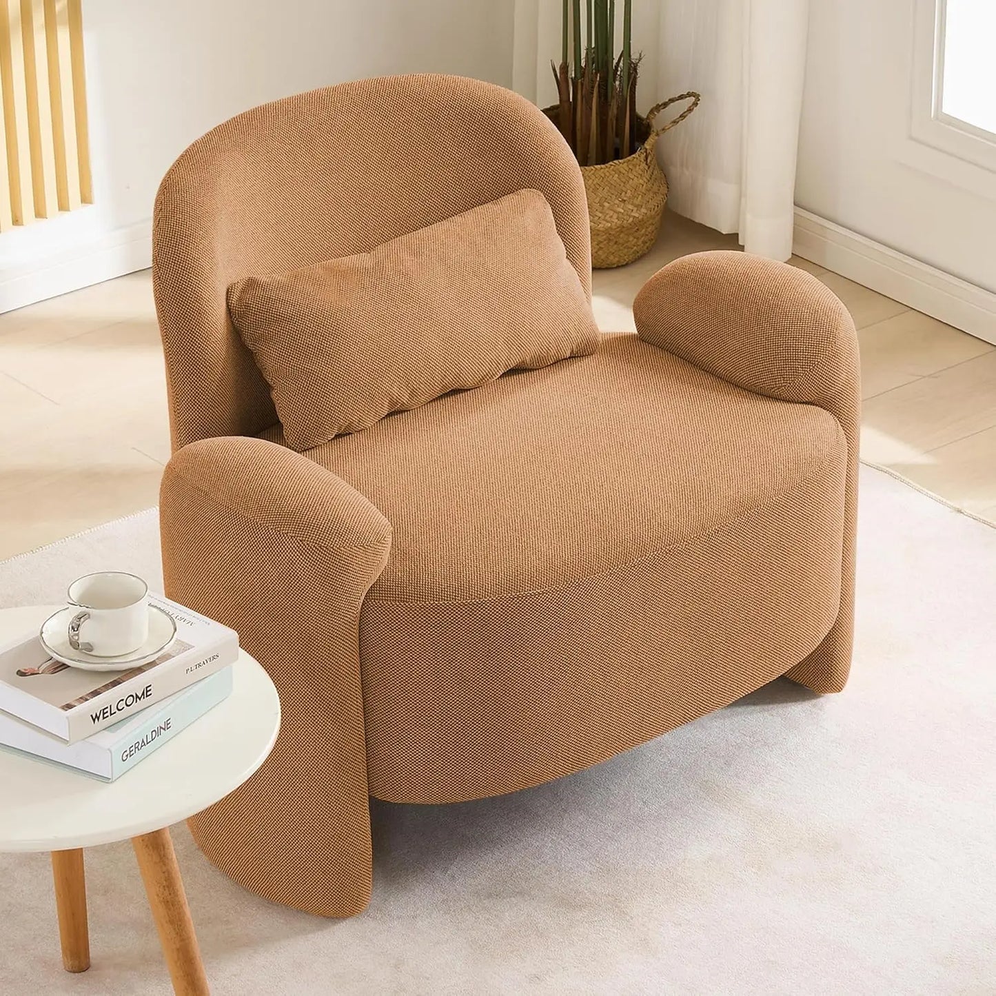 Oversized Accent Chair, Modern Linen Fabric Lounge Armchair for Living Room, Upholstered Comfy Reading Single Sofa, Customized