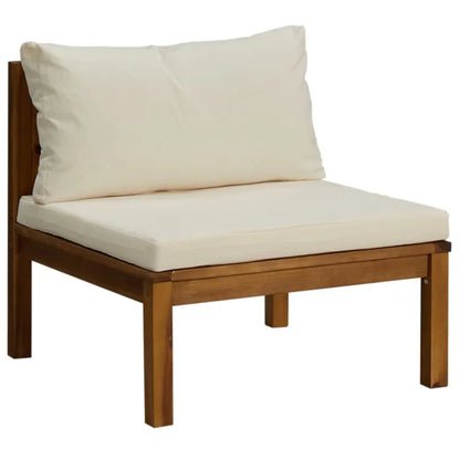 5 Piece Patio Lounge Set with Cream Cushion Solid Acacia Wood