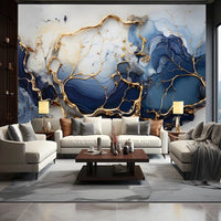 Custom Large Size 3D Wallpaper Modern Mable Golden Blue Wall Paper for Living Room TV Background Mural Canvas Home Decoration