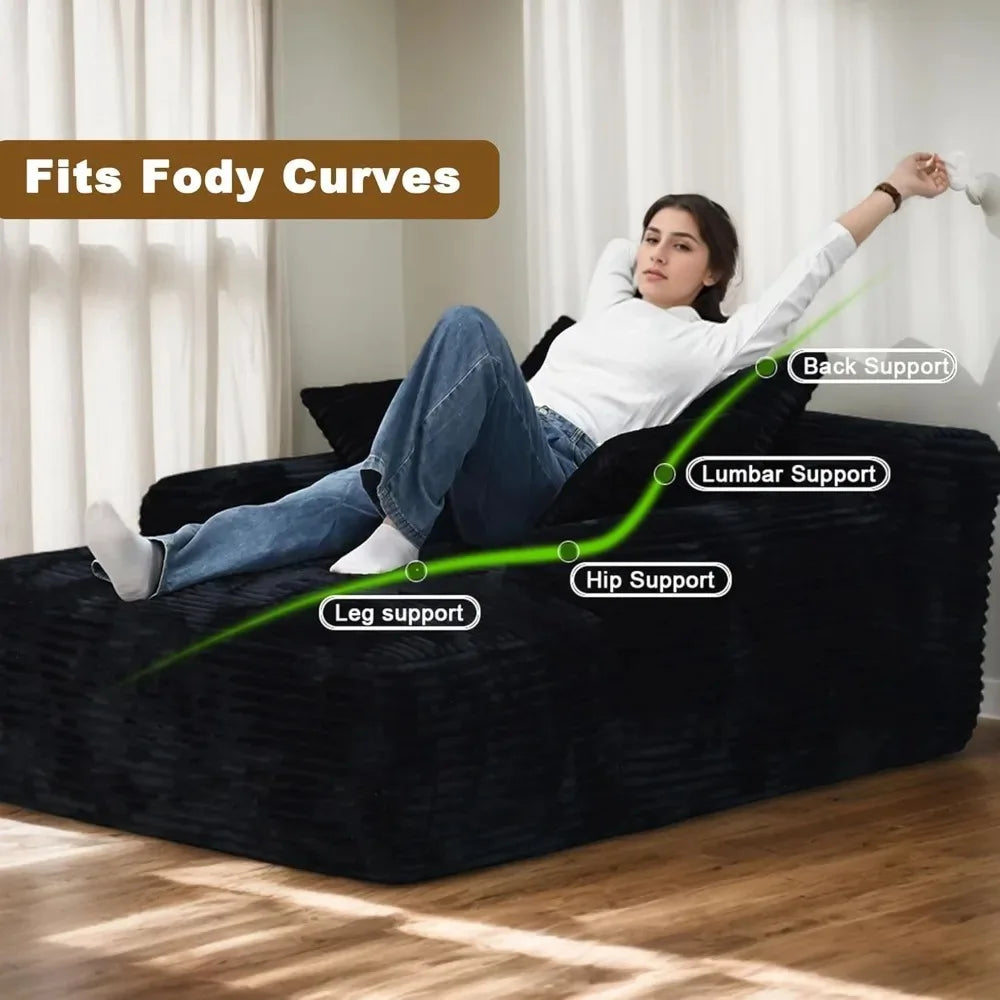 ZS019 Easyhomesofa Oversize Chaise Lounge Chair Indoor,Boneless Couch,Plush Corduroy Sleeper Sofa Bed