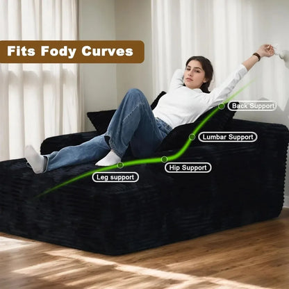 ZS019 Easyhomesofa Oversize Chaise Lounge Chair Indoor,Boneless Couch,Plush Corduroy Sleeper Sofa Bed