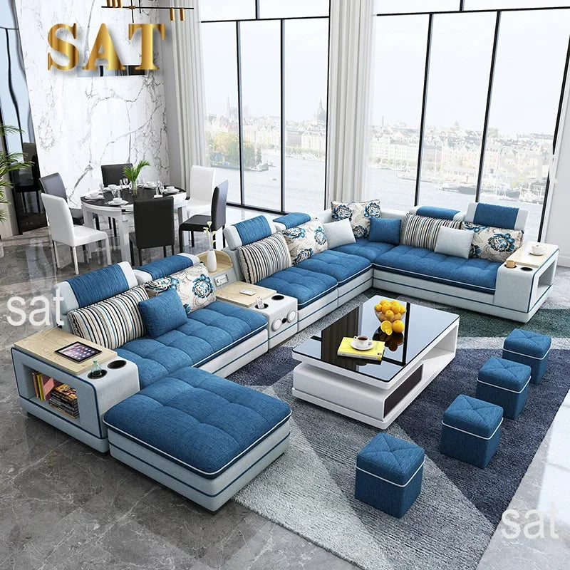 -Modern luxury premium genuine leather fabric wedding sectionals sofa couch set U shape sofas couchs bed living room furniture