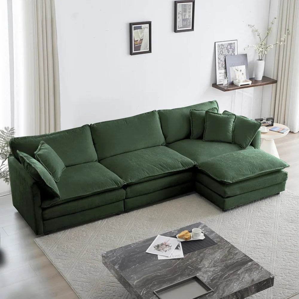 Cloud Couch with Movable Ottoman, Modern L Shaped Modular Sectional Sofa