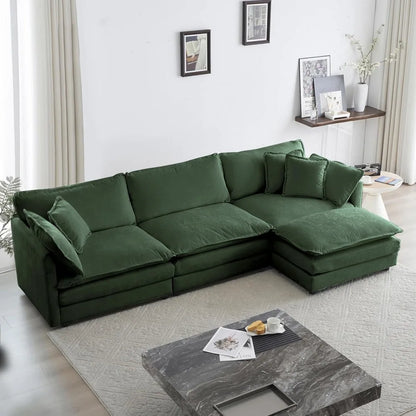 Cloud Couch with Movable Ottoman, Modern L Shaped Modular Sectional Sofa