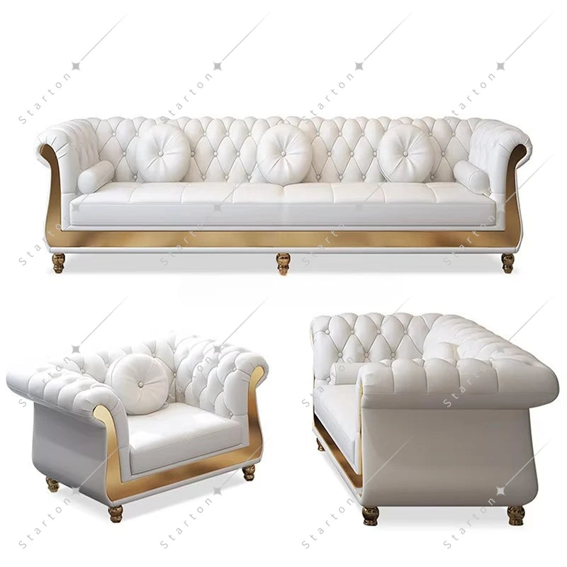 Classic American Antique Chesterfield Sofa for Home Office Hotel Couch Living Room Furniture Modern Genuine Leather Sofa Set