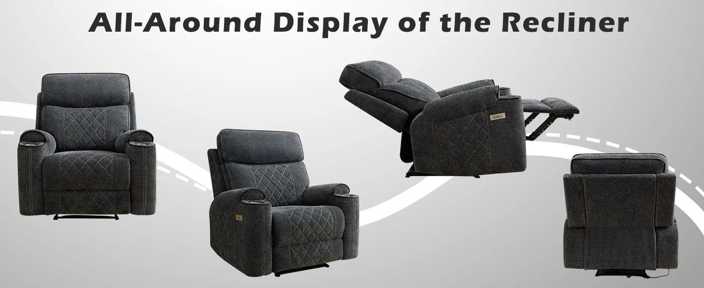 HAOMARKETS Electric Recliner Chair, Soft Fabric Power Recliners with Metal Cup Holders, Single Overstuffed Heavy Duty Reclining