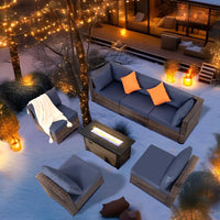 7-Piece Outdoor Patio Furniture Set: Wicker Sectional Sofa with Rattan Modular Conversation Area and Cushions