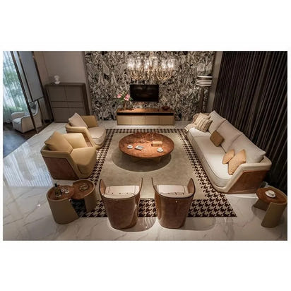 Italian Modern Simple Light Luxury Style Villa Household Solid Wood Frame Living Room Leather Sofa Set