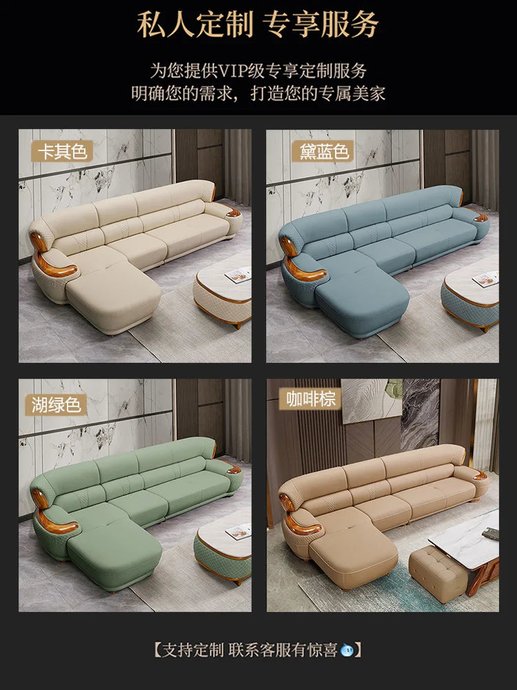 New Chinese ebony leather sofa high-end villa living room leather art home simple solid wood cowhide corner combination