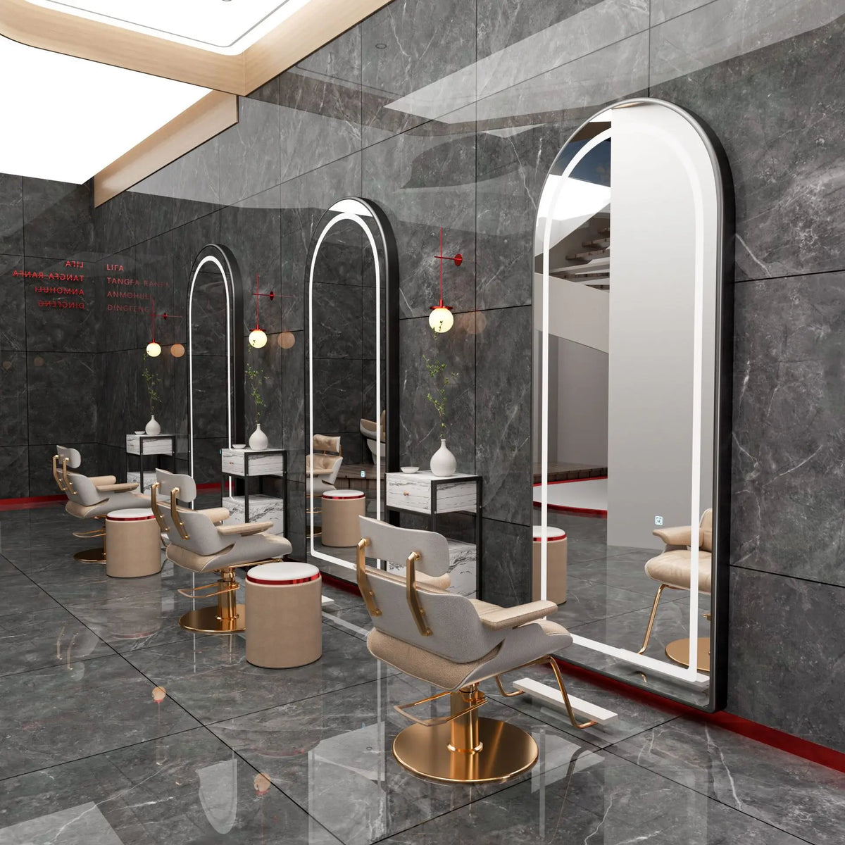 3PCS Professional LED Light Hair Salon Mirror - Large Modern Single-Sided Dressing Station for Barbershop  Styling