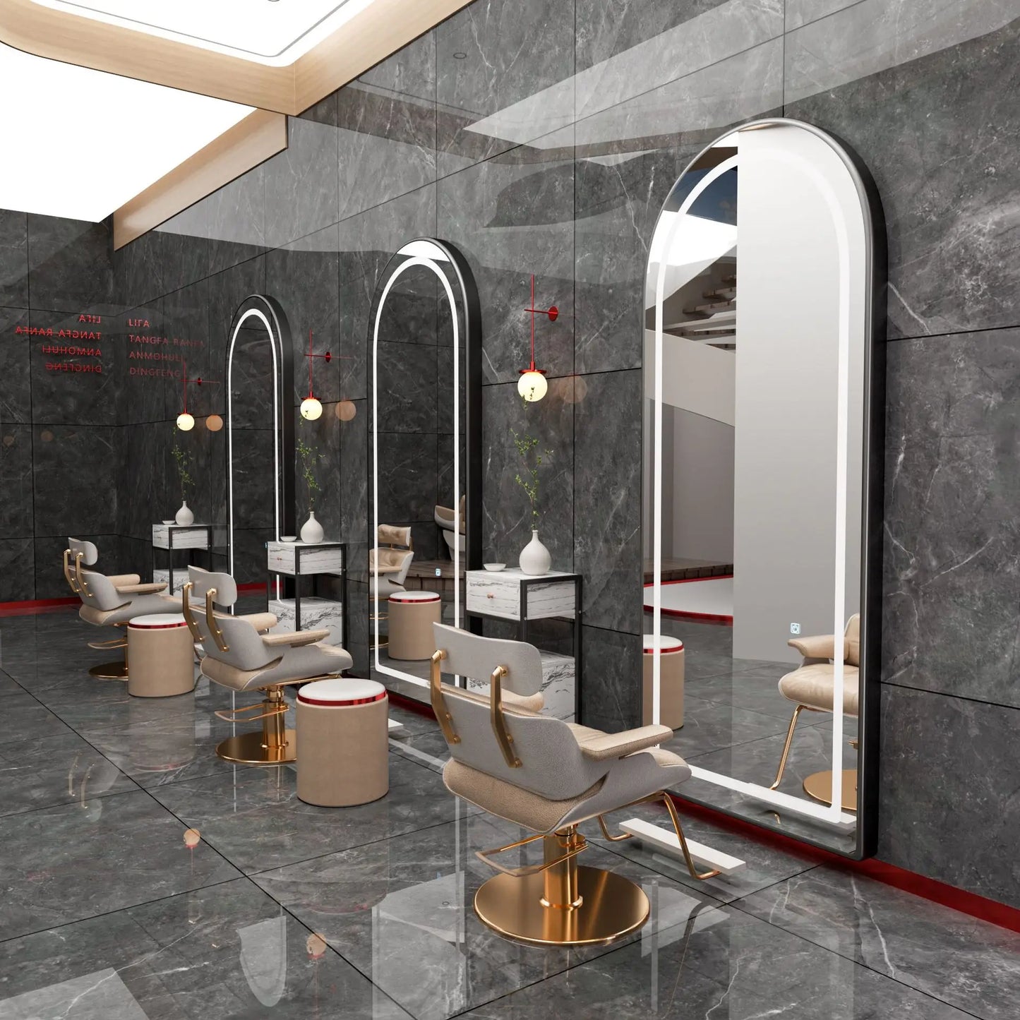 3PCS Professional LED Light Hair Salon Mirror - Large Modern Single-Sided Dressing Station for Barbershop  Styling