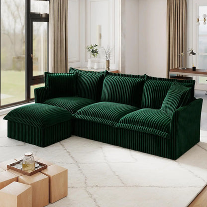 L-Shaped Modular Sectional Sofa Removable Slipcover Cloud 3-Seater Movable Ottoman Chenille Living Room Customized