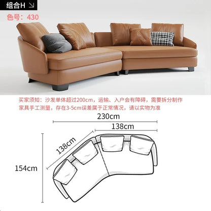 Designer Curved Leather Sofa Italian Cowhide Light Luxury Brands High-End