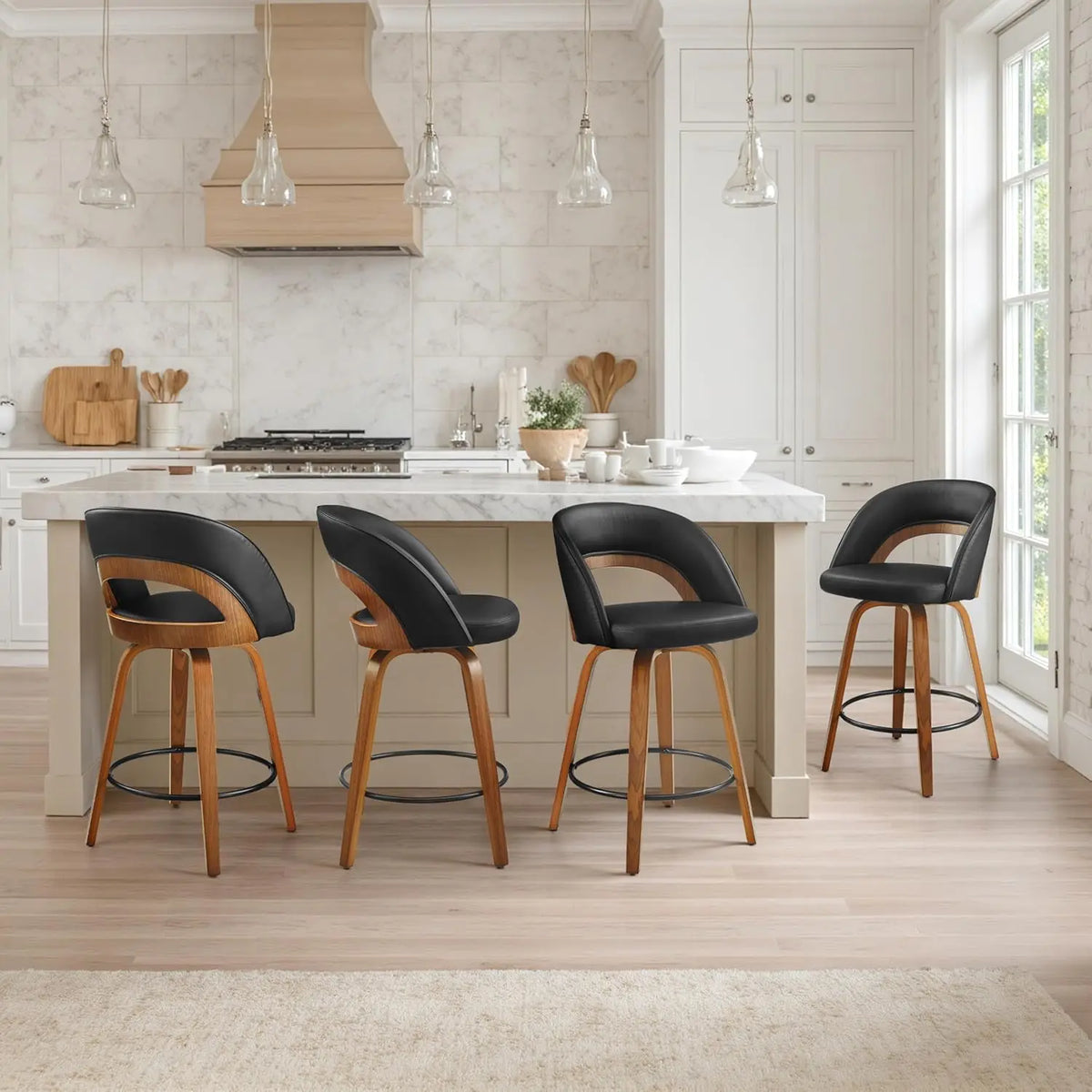 Swivel Counter Stools, Faux Leather Bar Stools with Back, Wooden Counter Height Chairs for Kitchen Island Home Bar,, Customized