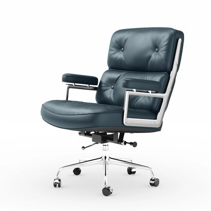 Ergonomic Office Chair Genuine Leather with Aluminum Arms and Wheels for Support Rolling Swivel Business Executive Office Chair
